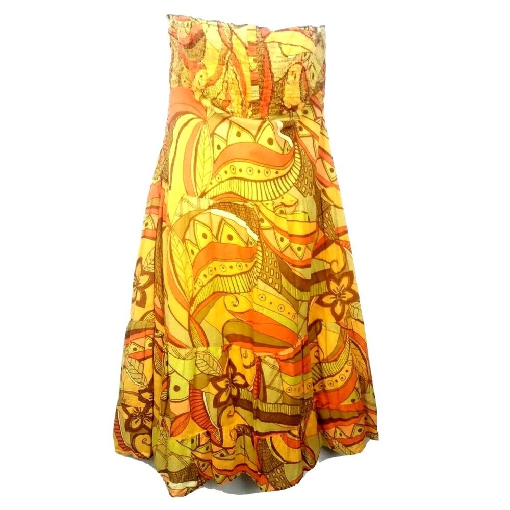 Boho Chic Strapless Dress Sz 10 Sangria Earthy Tropical Beachy Flowy Orange